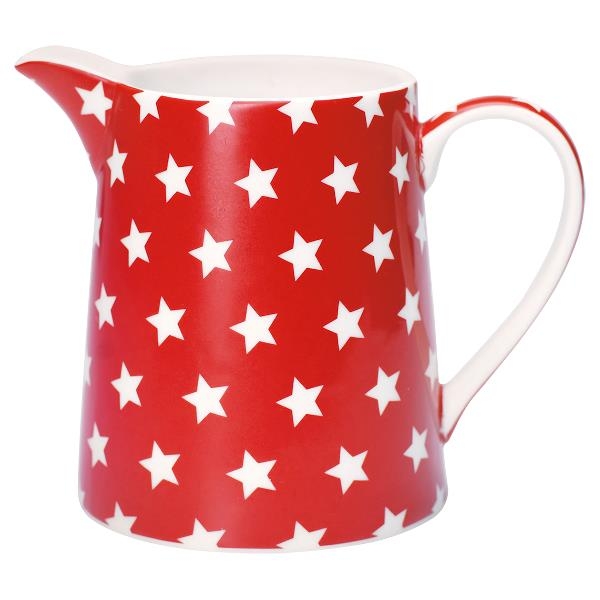 Dzbanek Green Gate w czerwone gwiazdki – świąteczna ceramika z Danii