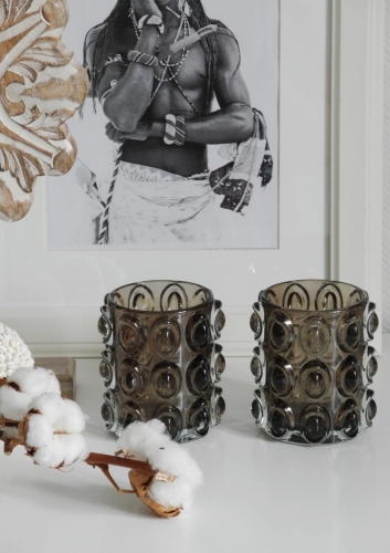 Szklany świecznik dekoracyjny z ciemnego strukturalnego szkła 11x10 cm