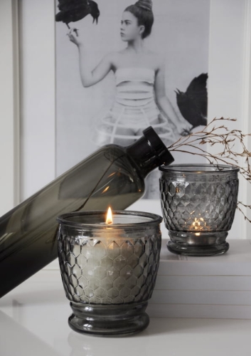 Zestaw szklanych świeczników HONEYCOMB z przydymionego szkła