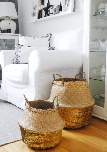 Ręcznie wyplatany kosz z cekinami