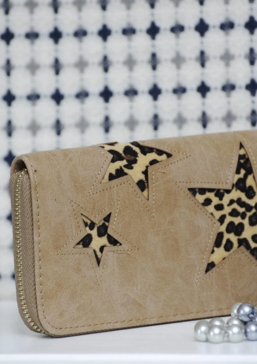 Portfel damski nude z gwiazdami  w panterkę