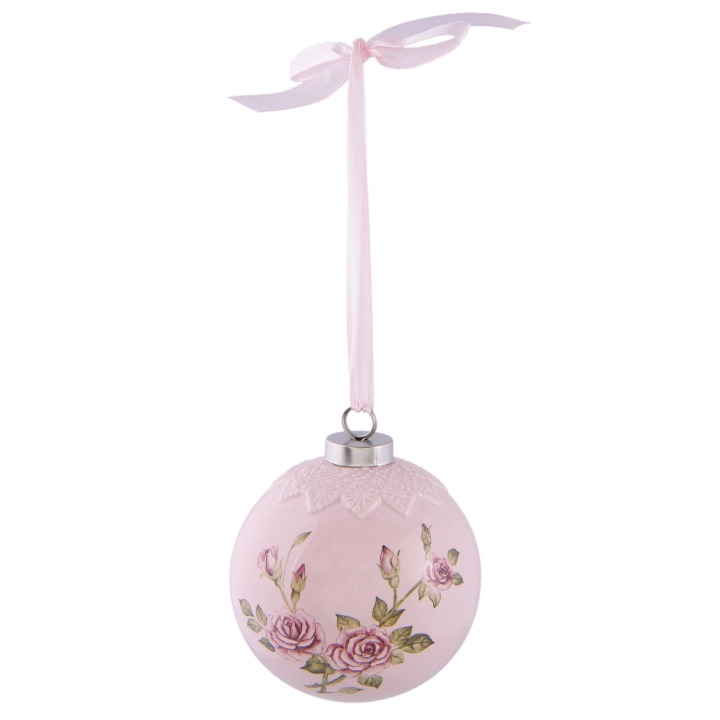 Bombka ceramiczna różowa w kwiatki shabby chic