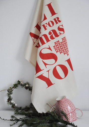 Ręcznik kuchenny ze świątecznym napisem