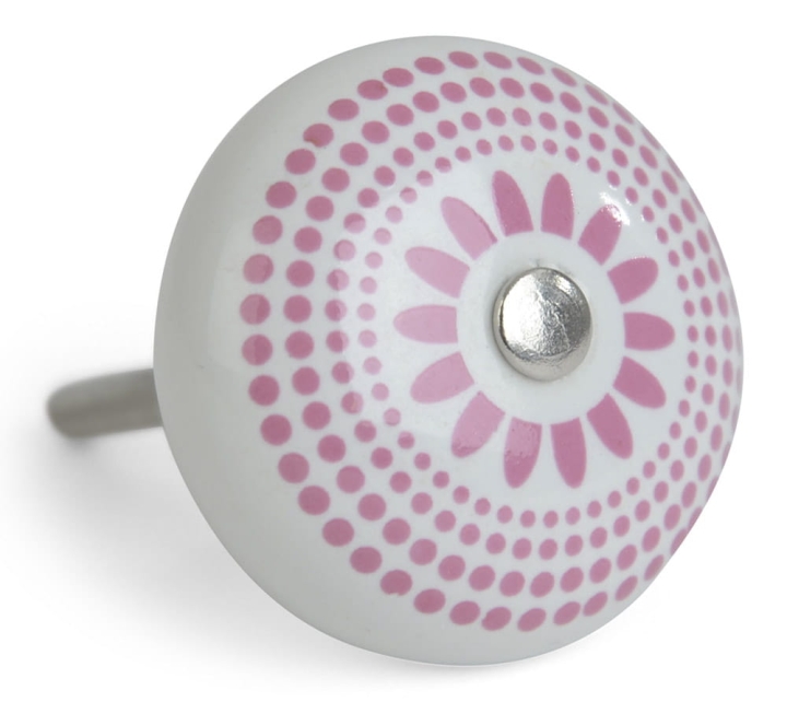 Biała gałka ceramiczna z romantycznym różowym dekorem