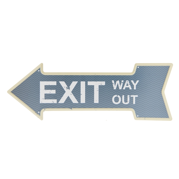 Niebieski szyld metalowy strzałka EXIT