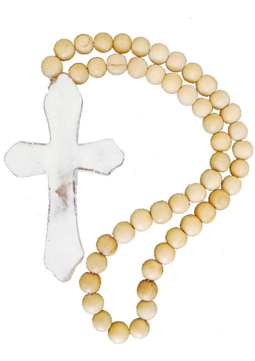 Zawieszka drewniane korale z krzyżem greckim