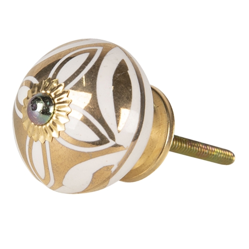 Gałka meblowa ceramiczna biało-złota