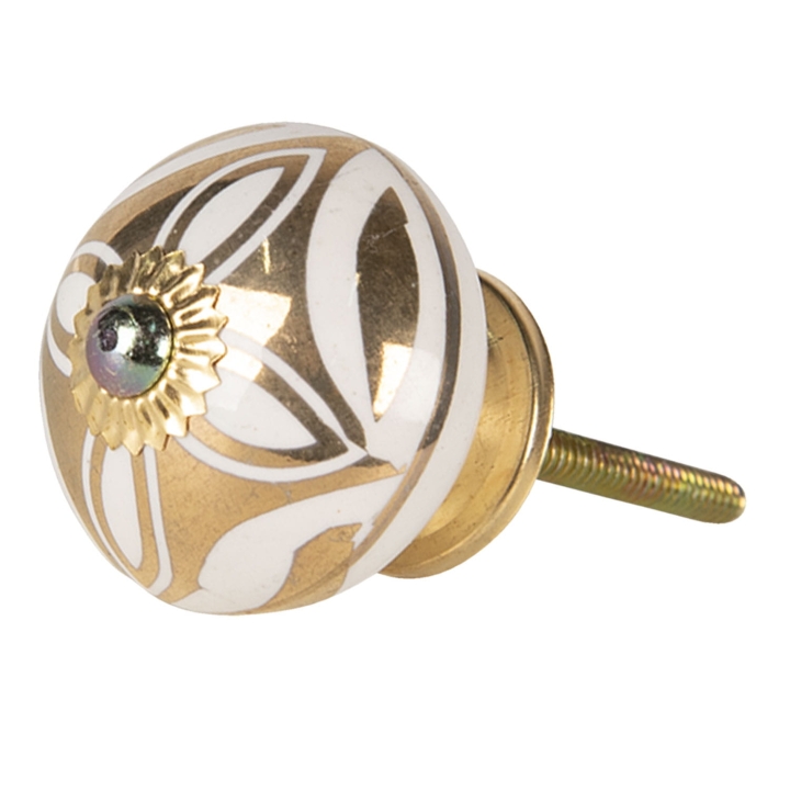 Gałka meblowa ceramiczna biało-złota