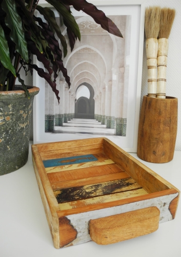 Taca z kolorowego drewna z odzysku