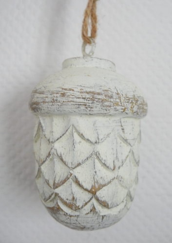 Ozdoba żołądź pobielany z przetarciami do zawieszenia we wnętrzu