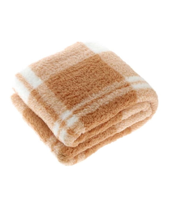 Rdzawy koc pluszowy w kratę