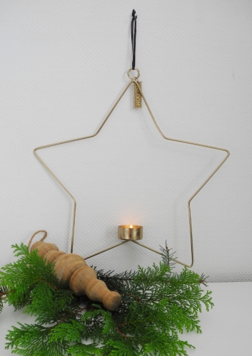 Świecznik na tealight w kolorze złotym - Świąteczna dekoracja do zawieszenia w oknie lub na ścianie