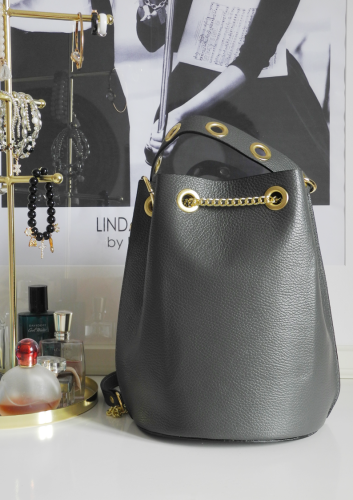 Torebka worek LAURA BIAGGI skóra naturalna kolor szary