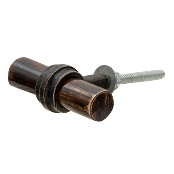 Stylizowana brązowa gałka meblowa BAMBOO imitująca bambus z metalową podstawą