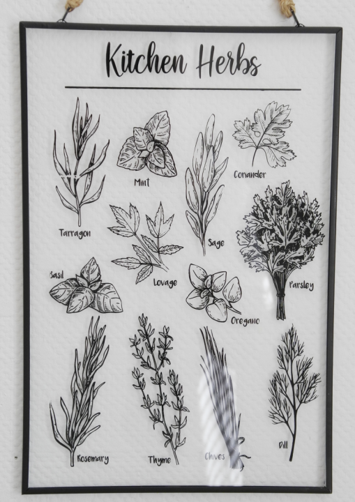 Szklany szyld z ziołami do kuchni
