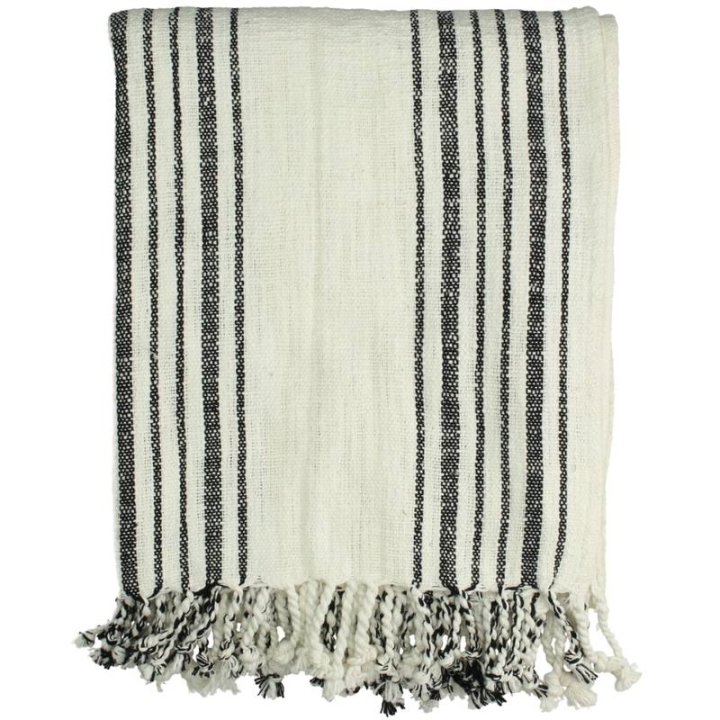 Pled bawełniany biało-czarne paski