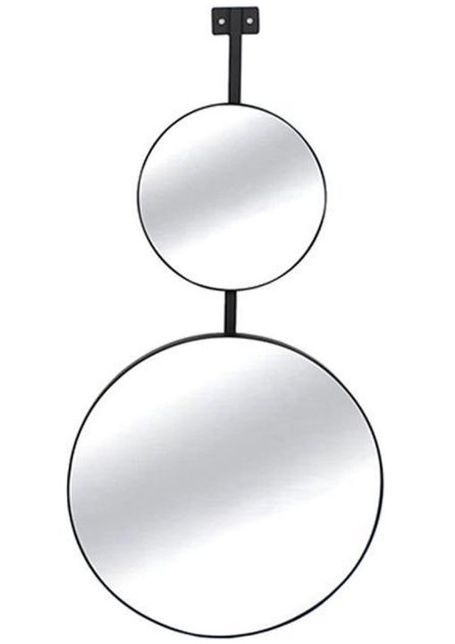 Okrągłe oryginalne lustro w czarnej metalowej ramie