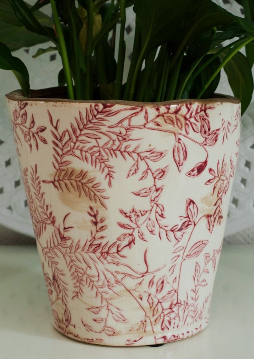 Osłonka na doniczkę we francuskim stylu vintage w czerwony wzór