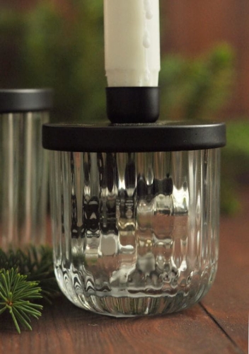 Szklane świeczniki z czarnym ,etalowym wieczkiem