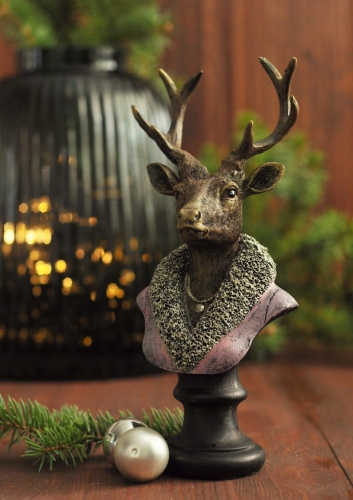 Figurka popiersie sarny w zimowym stroju dekoracja świąteczna