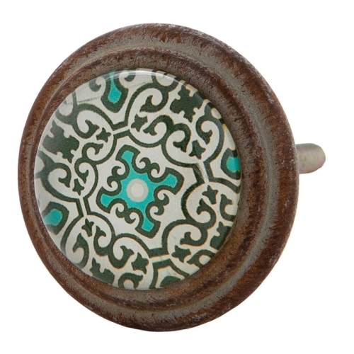 Gałka meblowa metalowa ze szklanym oczkiem wzór w kolorze zielonym