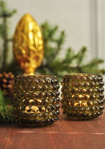 Świecznik szklany Bubble z oliwkowego szkła, strukturalna forma, 7 cm
