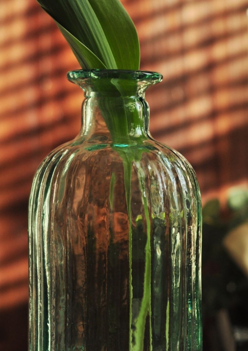 Szklana butelka wazon w kolorze zielonym styl eco