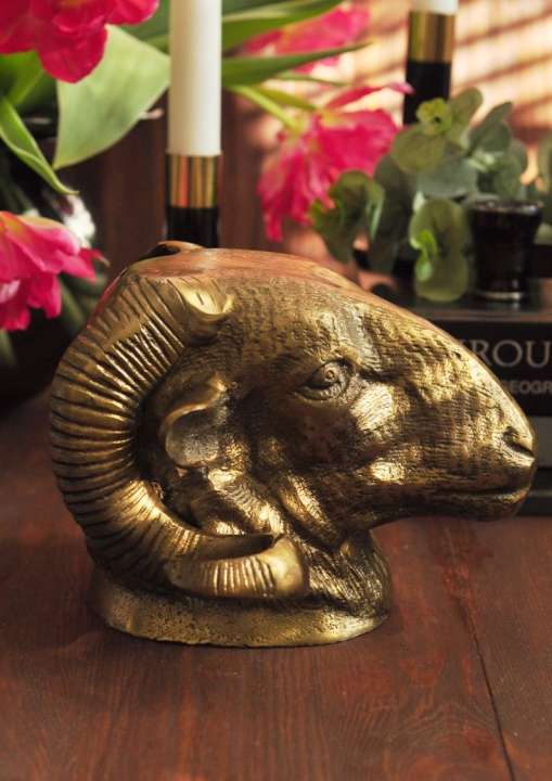 Złota głowa barana do powieszenia na ścianie