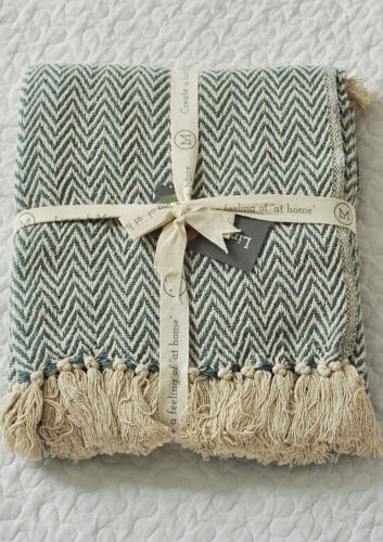 Pled bawełniany z zielonym wzorem w zygzaki