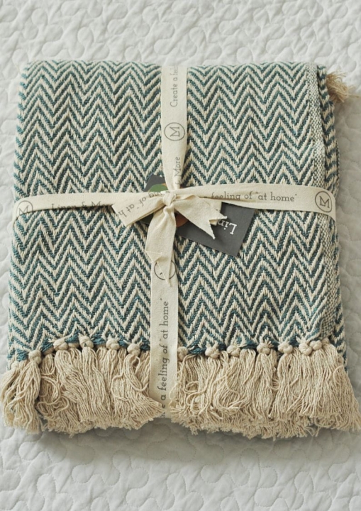 Pled bawełniany z zielonym wzorem w zygzaki