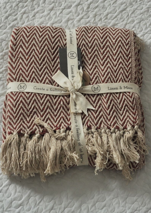 Pled bawełniany z rdzawym wzorem