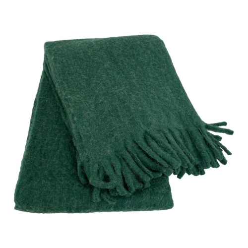 Koc z wełną moherową  w odcieniu zielonym – elegancki pled do salonu i sypialni.