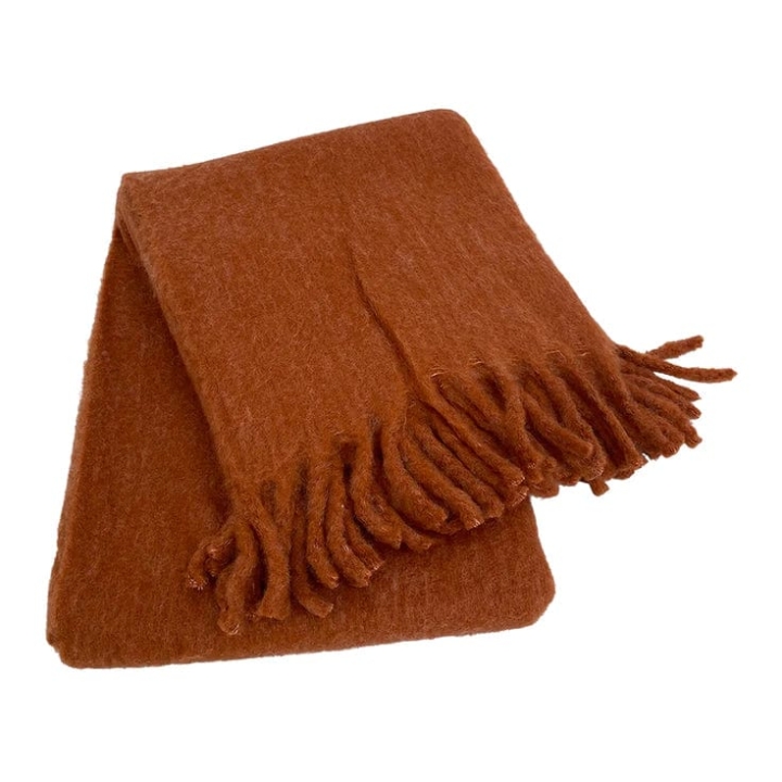 Koc z wełną moherową RUST w odcieniu rdzawym – elegancki pled do salonu i sypialni