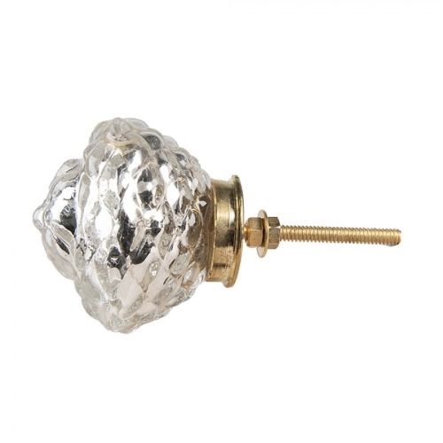 Elegancka szklana srebrna gałka do mebli ze złotym mocowaniem