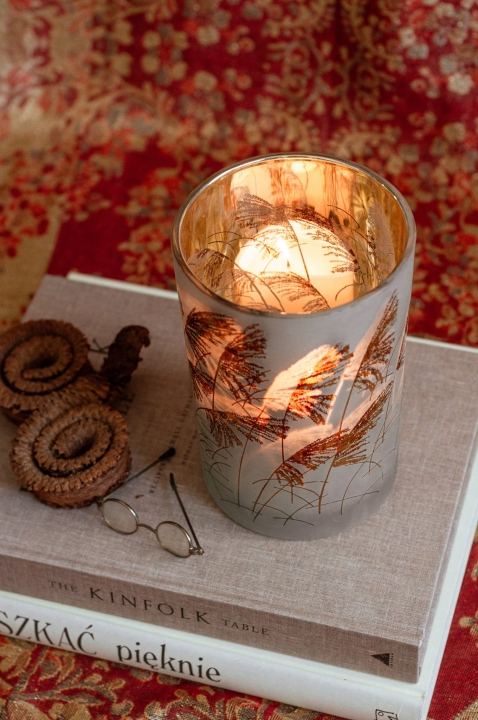 Dekoracyjny lampion szklany w stylu glamour