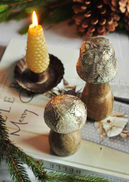 zestaw grzybków dekoracyjnych z drewna w dwóch rozmiarach