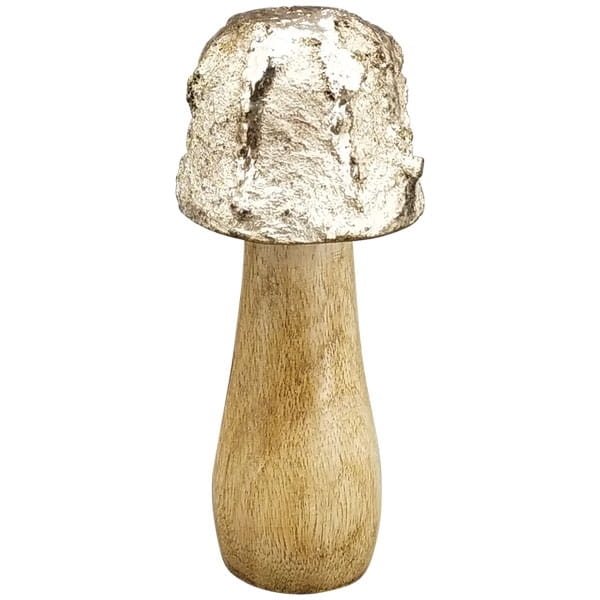 złote grzybki dekoracyjne z drewnianą podstawą