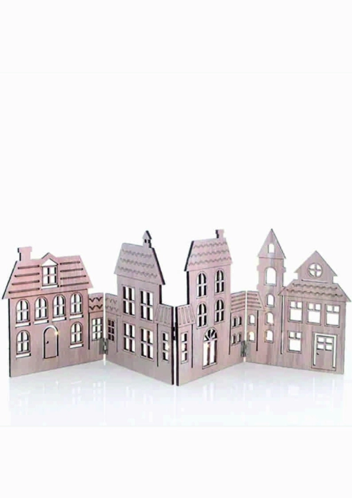 Ozdoba świąteczna z drewna w formie rozkładanych domków