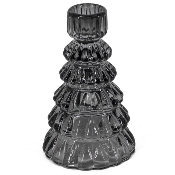 Szklany świąteczny świecznik w kształcie choinki kolor szary