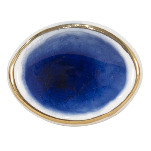 Gałka ceramiczna Indigo o owalnym kształcie z niebieskim środkiem i złotą obwódką
