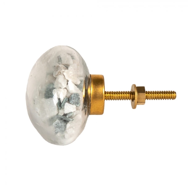 Dekoracyjny uchwyt do mebli – transparentne szkło z białymi i szarymi kamykami