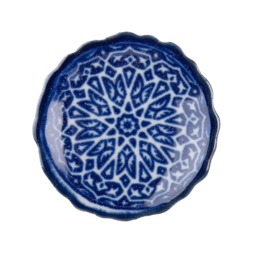 Biało-niebieska gałka meblowa ceramiczna z okrągłym, dekoracyjnym ornamentem