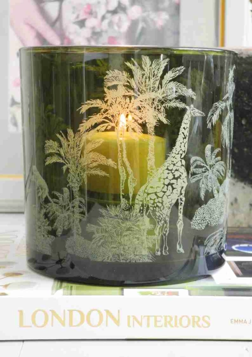 Duży szklany lampion na świećę lub tealight z motywem safari