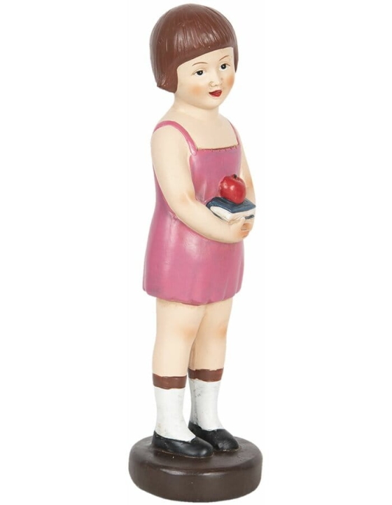 Retro figurka przedstawiajaca dziewczynkę w różowej sukience