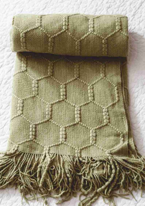 Koc w kolorze zielonym z wypukłym wzorem