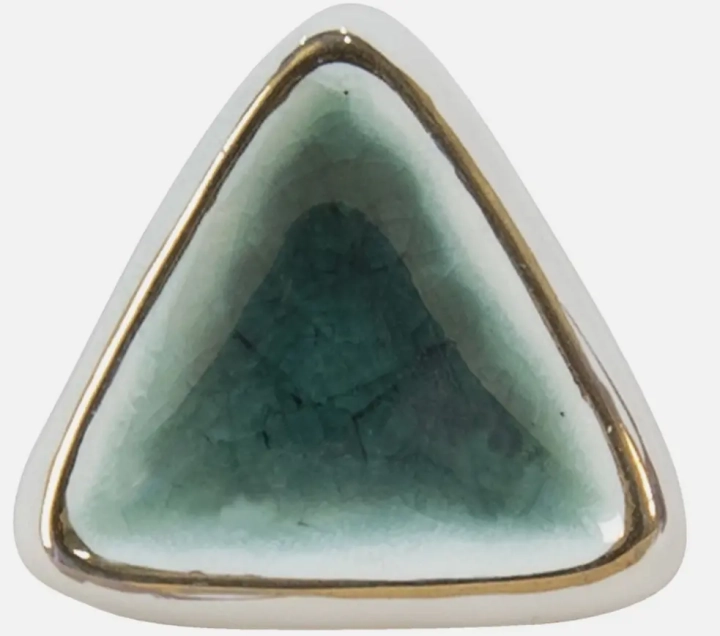 Gałka meblowa ceramiczna Sage Clayre & Eef zielona trójkątna ze złotą ramką