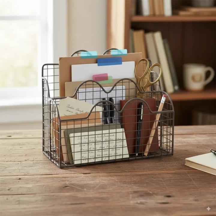 Industrialny organizer na dokumenty i rachunki z ozdobnymi falistymi krawędziami