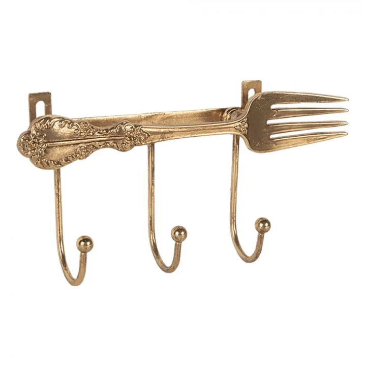 Metalowy wieszak kuchenny widelec złoty – uchwyt na ściereczki i fartuchy