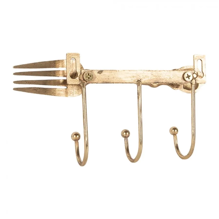Dekoracyjny złoty widelec na ścianę – praktyczny wieszak z haczykami