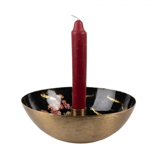 Świecznik Floria Clayre & Eef złoto-czarny z kwiatowym wnętrzem i magnetycznym uchwytem